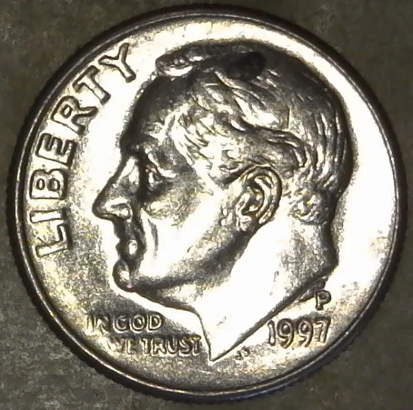 1997--P-Roosevelt-Dime-With-Nice-Sized-Die-Chip?